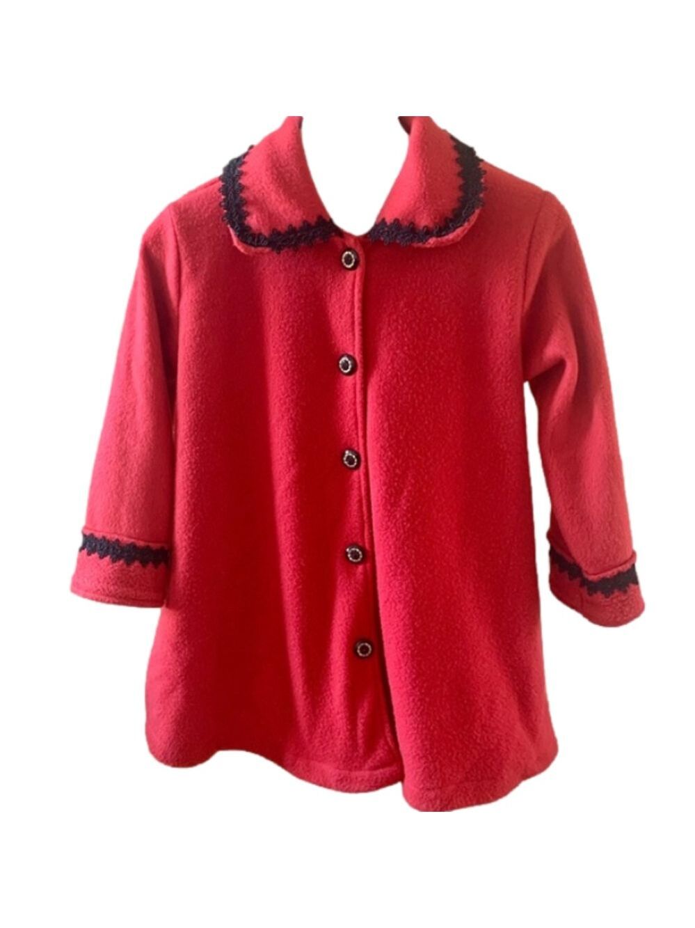 Girls Red Fleece Button Down Coat